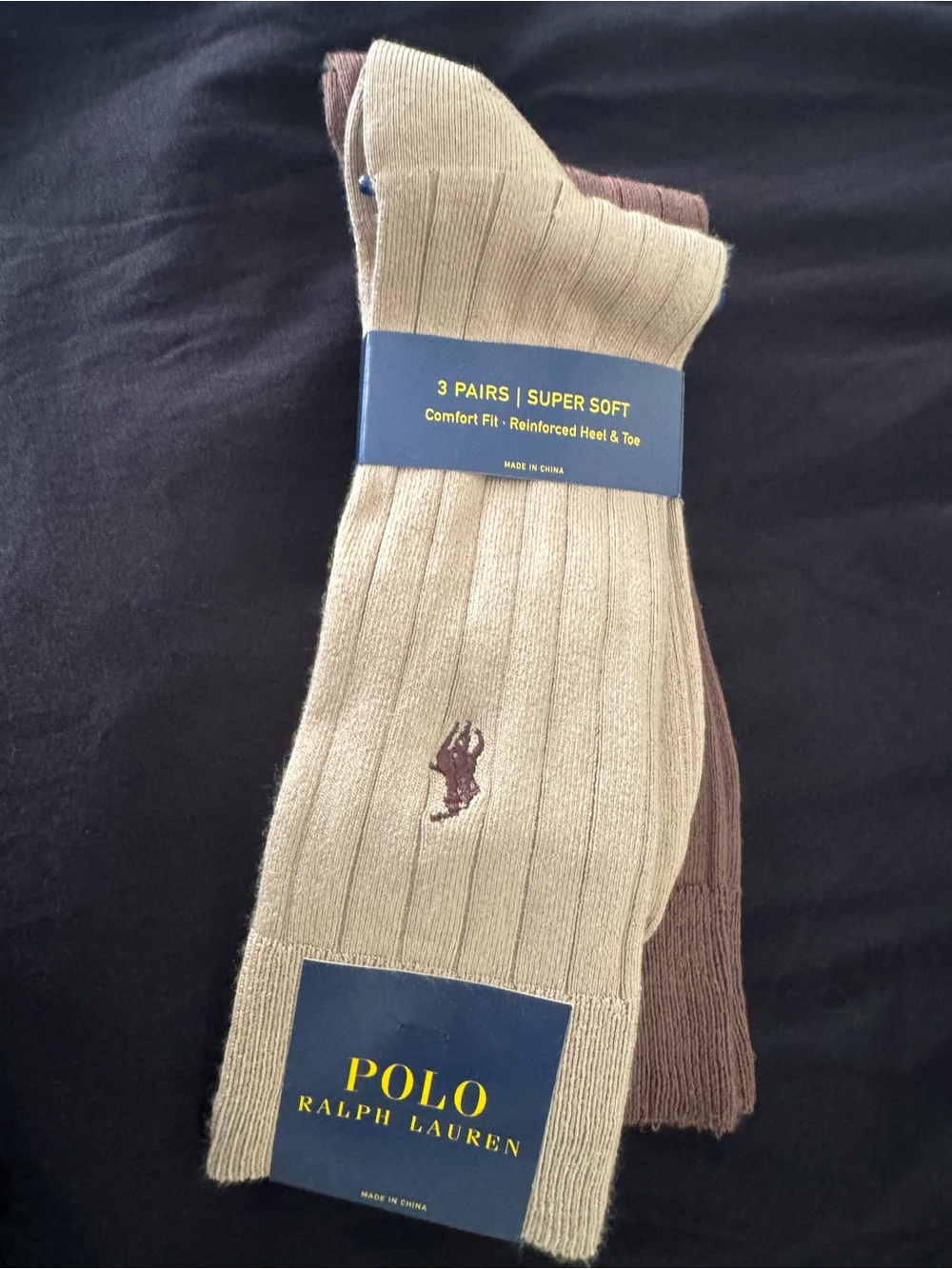 Polo by Ralph Lauren Ribbed Crew Socks in Tan and Brown - 3 Pairs Brand New